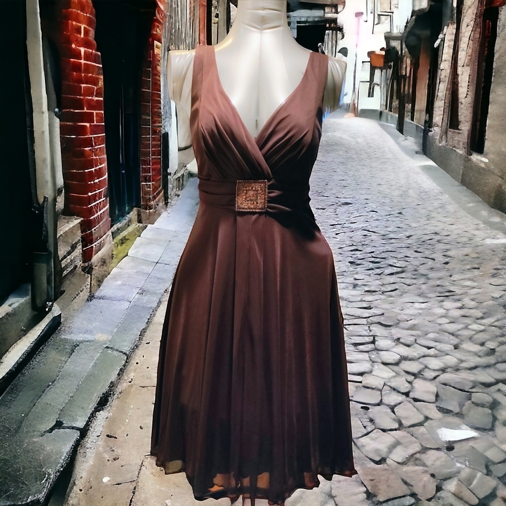 EN FOCUS | Sable Brown High-Low Sleeveless A-line Skirt Dress | size 12